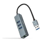 NANOCABLE 10.03.0407 - Conversor USB 3.0 a Ethernet Gigabit + 3XUSB 3.0, Aluminio, Gris, 15 cm