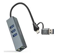 Conversor Nanocable 10.03.0412 USB-C y USB-A a Ethernet y 3xUSB 3.0, Aluminio, 15 cm