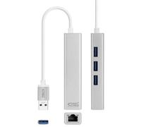 Conversor USB 3.0 a RJ45 Ethernet Gigabit + 3 Puertos USB 3.0. Ideal para Ampliar tu conexión, con un diseño Elegante en Color Plata y 15 cm de Longitud. Conéctate a Alta Velocidad.
