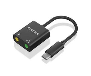Conversor USB-C a Audio AISENS A109-0767 2x Jack 3.5 mm 48KHz Plug and Play Negro 10cm