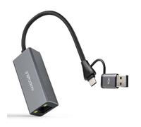 Nanocable Conversor 10.03.0411 USB-C + USB-A macho 3.0 a Ethernet RJ45 1000Mbps 15 cm Gris