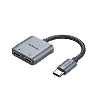 Conversor USB Tipo-C Vention BGZHA 2 Puertos Audio y Carga, Aluminio, 0.1m