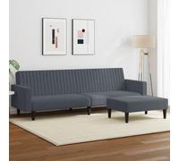 Convertible Sofa Bed 2 Piece Set Dark Grey Velvet with Ottoman, Space Saving Pull out Sleeper Couch for Small Living Room and Bedroom, Soft Fabric Upholstery with Comfortable Seating