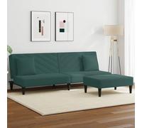 Convertible Sofa Bed 2 Piece Set with Ottoman, Dark Green Velvet Fabric, Space Saving Sleeper Furniture for Small Living Room, Guest Bed, Includes 2 Pillows, MAX Load 110kg