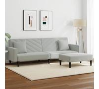 Convertible Velvet Sofa Bed 2 Piece Set with Ottoman, Light Grey Sofa Couch for Small Spaces, 2-in-1 Function, Soft Fabric, Modern Living Room Furniture