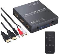 Convertidor 5x1 HDMI Switch Extractor de Audio con Salida Analógica y Óptica Toslink Soporta 4K 3D Incluye Mando y Cables (HDMI y 3.5mm a RCA)