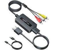 Convertidor de cable RCA a HDMI macho con cables HDMI y RCA, CVBS Composite AV a HDMI, adaptador RCA en salida HDMI, interruptor de salida Full HD 720P/1080P para DVD, STB, Roku con salida RCA hembra
