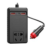 Convertidor de corriente automático de 150 W con 2 tomas eléctricas, 4 puertos USB de carga rápida, protección contra sobrecarga, adecuado para coches, camiones, cargadores de coche de múltiples