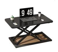 Convertidor de escritorio de pie ajustable de 7 alturas para sentarse a pie, estación de trabajo, elevador ergonómico de escritorio de oficina, acabado negro y madera, tamaño compacto, 60 x 34 cm