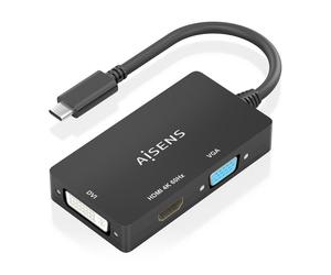 Convertidor de señal Aisens A109-0954 USB-C a DVI HDMI VGA 4K 15cm Negro