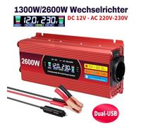 Convertidor Inversor Corriente con Pantalla LCD 1500 W/2000 W/2600 W Convertidor Voltaje CC 12 V A CA 220 V Inversor para Coche(2600W Peak Red)