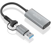 Convertidor USB-A+USB-C a HDMI gris (15 cm) - AISENS