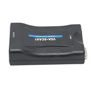 Convertidor VGA a Scart, Controlador Gratuito Convertidor de Vídeo VGA a Scart Adaptador de Vídeo con Cable de Carga para Oficina para el Hogar (BLACK)