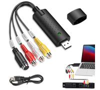 Convertidor VHS a Digital, Capturadora de Video de Audio y Video USB 2.0, VHS to Digital Converter, Conversor VHS a Digital con Adaptador para VHS/VCR/TV A DVD para Windows 11/10/8/7/Mac, Negro