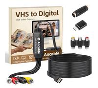 Convertidor VHS a digital, tarjeta de captura de video para Mac/Windows, conserva viejos recuerdos familiares de VCR VHS Hi8 MiniDV, USB 2.0 RCA a USB con adaptador S-Video y USB-C, guía de software