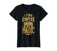 Convierto el café y me sumerjo en un buceador Divertido mágico Camiseta gráfica económica, Mujer, Negro, XL