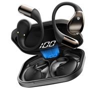 Conyat Auriculares de oreja abierta, Bluetooth 6.0, sonido potente, auriculares abiertos de 40 horas con micrófono, ganchos ajustables para las orejas, ultra cómodos, auriculares impermeables IPX7