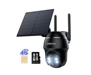 COOAU 4G LTE Cámara Vigilancia Exterior con Sim,2K 3MP QHD Camara 4G Solar sin Cable con Batería,PTZ 355°/90°,Visión Nocturna,PIR Detección de Movimiento,Audio de Dos Vías,Tarjeta SIM,Tarjeta SD