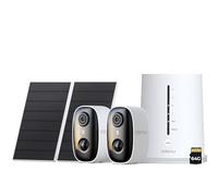 COOAU 4MP - Cámara de vigilancia WiFi exterior inalámbrica - Kit con base + 2 cámaras fijas - 2,5 K | Almacenamiento local 64 GB | Sin suscripción | Visión nocturna en color | Detección PIR