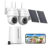 COOAU 4MP Kit Camara vigilancia WiFi Exterior Solar, 2,5 K Camara Seguridad sin Costo Mensual con Memoria Local de 64 GB, H.265 Tecnología 360 Grados Conjunto de 2 Cámaras Visión Nocturna en Color