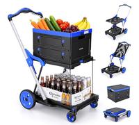 COOCHEER Carrito de la Compra Plegable de 90 kg, 2 Niveles, con Cesta Plegable, Plegable en 3 Segundos, asa Ajustable en Altura para supermercado, hogar, almacén y Viajes