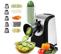 COOCHEER Cortador de verduras eléctrico, profesional, 150 W, de acero inoxidable, rallador múltiple con 5 tambores de corte para frutas, verduras y queso