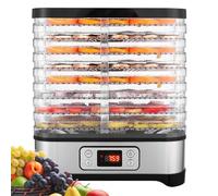 COOCHEER Deshidratador de acero inoxidable, deshidratador con 8 compartimentos, temporizador y control de temperatura 35-70 °C, secador de frutas, deshidratador, sin BPA, plata