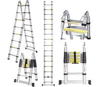 COOCHEER Escalera telescópica de 5 m, de Aluminio, Extensible con 16 peldaños, 5 Metros, Escalera Multiusos hasta 150 kg, para ático y hogar