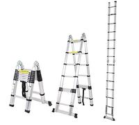 COOCHEER - Escalera telescópica de 5 m, Escalera de Aluminio, 2 en 1, Escalera Plegable, 150 kg, Capacidad de Carga (2,5 + 2,5 m 16 peldaños)