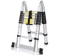 COOCHEER Escalera telescópica de Aluminio, 5 m, Plegable, Extensible, Multiusos, 16 peldaños, Carga máxima de 150 kg, Color Plateado