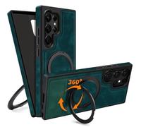 COODIO Funda con Soporte Pivotante de 360° para Samsung Galaxy S22 Ultra 6,8 Pulgadas, Funda de Cuero Magnética para MagSafe/Cargador inalámbrico, Cover Delgadas y Creativas, Verde Oscuro