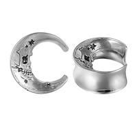 COOEAR 1 par de túneles de oreja estilo luna Tapones de carne Pendientes de perforación Medidores de oreja de calavera de acero inoxidable 10mm-25mm.