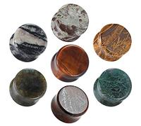 COOEAR 14PC 7 Pares de Tapones de Piedra para los oídos Medidores de tensión de Montura de Doble Llamarada Extensores de camillas 2g (6mm) -5/8"(16mm).