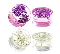 COOEAR 2 Pares de dilatadores de dilatadores para sillín, dilatadores de Oreja con Doble Acampanado, con Logotipo de Flores de acrílico, Elegantes camillas.