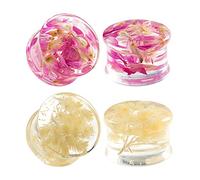 COOEAR 2 pares de medidores de oído Tapones de sillín Piercing, Túneles de doble evaluación, pendientes de acrílico con logotipo de flores camillas., Plástico