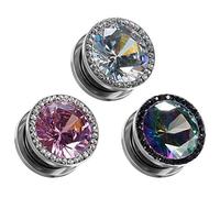 COOEAR Calibre para orejas, tapones y túneles, pendientes de cristal con diseño de circón, tamaño 2g(6mm) a 16mm (#2 0g(8mm))