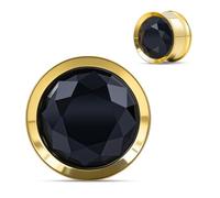 COOEAR Dilatadores de oreja de acero inoxidable/negro/dorado con cristales, dilatador de túnel de rosca, joyería de piercing., 2g(6mm), Acero inoxidable, Arenisca