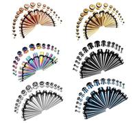 COOEAR Ear Gauges Kit Piercing Taper Earrings Tapones Túneles Extensor de acero inoxidable 1.6mm a 10mm Camillas Conjunto de 36 piezas. (Black 2)