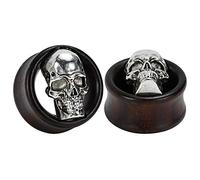 COOEAR Madera de ébano Metal Cráneo Medidores de estilo para orejas Piercing Cuerpo Joyas Túneles Enchufes 1 par vente.