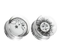 COOEAR - Medidores de oreja para sillín de Piercing, túneles de doble evaluación, pendientes de acrílico con logotipo de sol y luna, camillas surtidas., Plástico