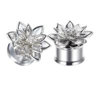 COOEAR Túnel de acero inoxidable para orejas de carne, dilatadores de flores de rosas, pendientes de expansión mejorados., 9/16"(14mm), Acero inoxidable