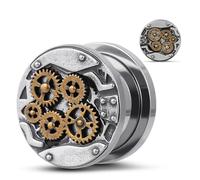COOEAR Túnel de oreja y tapón de acero inoxidable, calibre de carne para pendientes, diseño de engranajes industriales., 9/16"(14mm), Acero inoxidable, Arenisca