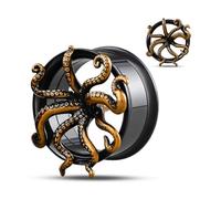 COOEAR Túneles y plugs de oreja de acero inoxidable con tornillo trasero y medidores para pendientes, dilatador expansor de piercing con logotipo de pulpo., 0g(8mm), Acero inoxidable, Arenisca