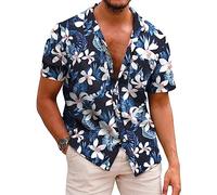 COOFADNY Camisa Hawaiana Hombre Manga Corta Funky Verano Camisa Flores Camisas Estampada de Palmeras Flores Casual Playa Camisas Informal A-Negro M