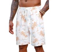 COOFADNY Pantalones Cortos Hombre con Bolsillos Short de Playa Surf Transpirable Verano Tropical Hawaii Bermudas con Cordón Ajustable S-3XL Coco Blanco Y Marrón L