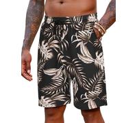COOFADNY Short de Playa Hombre Bermudas Hawaianas Pantalones Cortos Regular Fit Shorts de Verano para Ocio con Elástico y Bolsillos Palmera Negra Y Dorada 3XL
