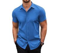 COOFANDY Camisa Business de Manga Corta para Hombre Camisa Informal para Hombre Camisas de Verano Regular Fit Camisas de Manga Corta Azul Océano XL