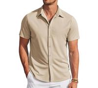 COOFANDY Camisa cómoda Hombre Brazo Corto Casual Verano Camisa de Playa Traje Hombre Camisa Casual bajo botón Camisa Regular fit Hombre Verano Kaki XXXL