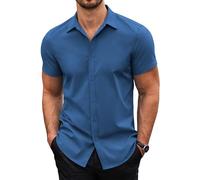 COOFANDY Camisa De Hombre De Manga Corta Sin Planchar Camisas Casuales para Hombre Camisa De Verano Camisa con Botones Camisa De Ajuste Regular Azul Oscuro M