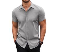 COOFANDY Camisa De Hombre Manga Corta Camisas Casuales para Hombre Camisa De Verano para Hombres Camisa Informal De Ajuste Regular Camisa Básica Gris XXL